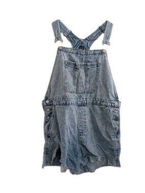 GAP Denim Shortalls Light Wash Distressed Overalls Raw Hem 90s Y2K Summer